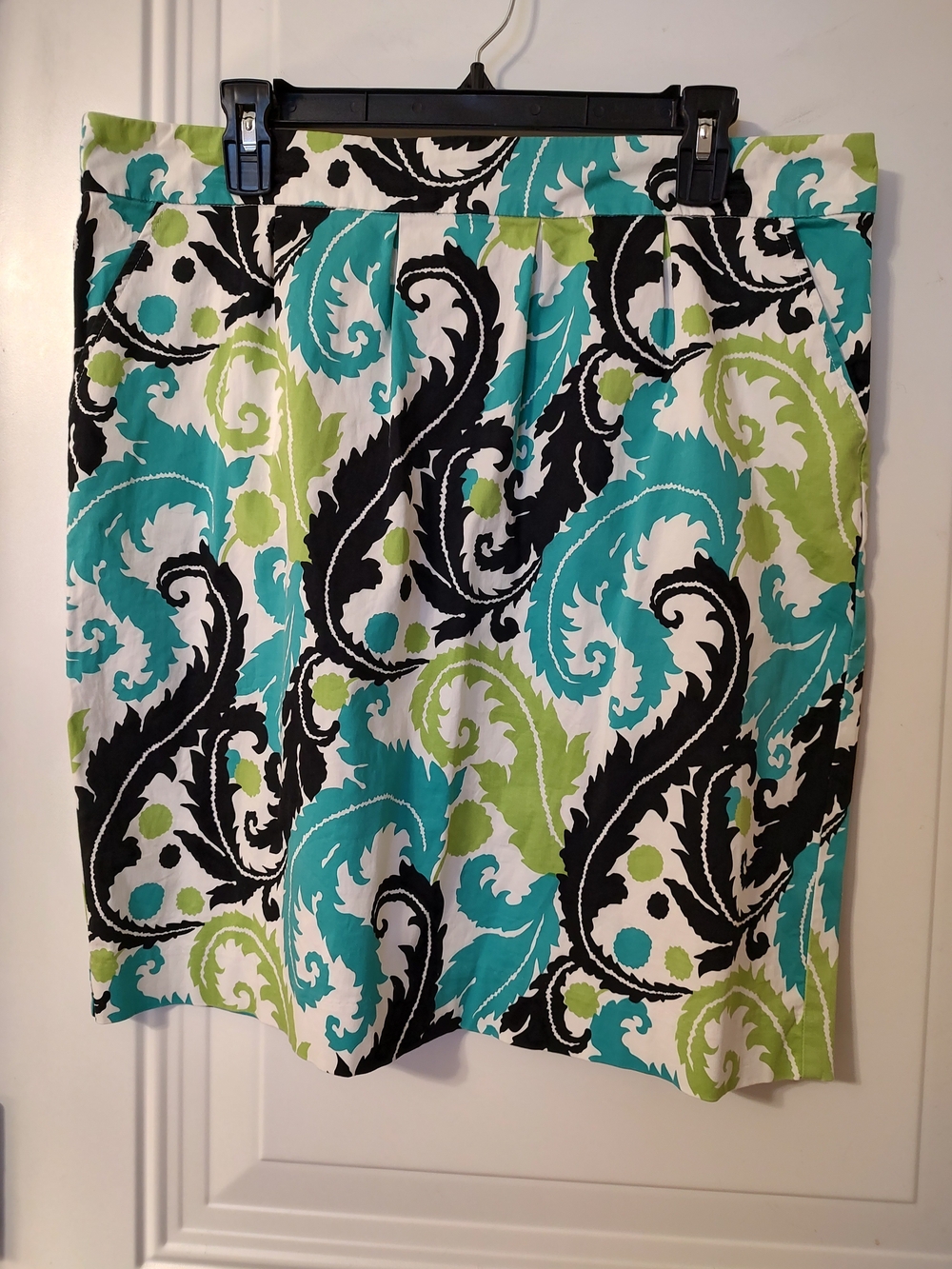 Women's Printed Cotton Blend Skirt — Turquoise, Lime & Black